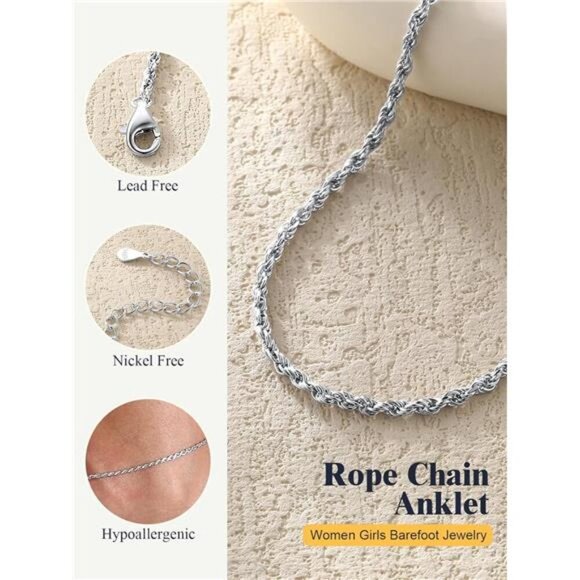 U7 Gold Anklet for Women Girls Heart Rope Chain Adjustable Foot Bracelet Beach - Picture 5 of 8